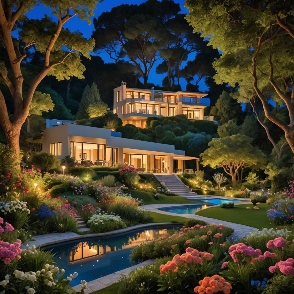 Modern Villa Under Starry Night Sky