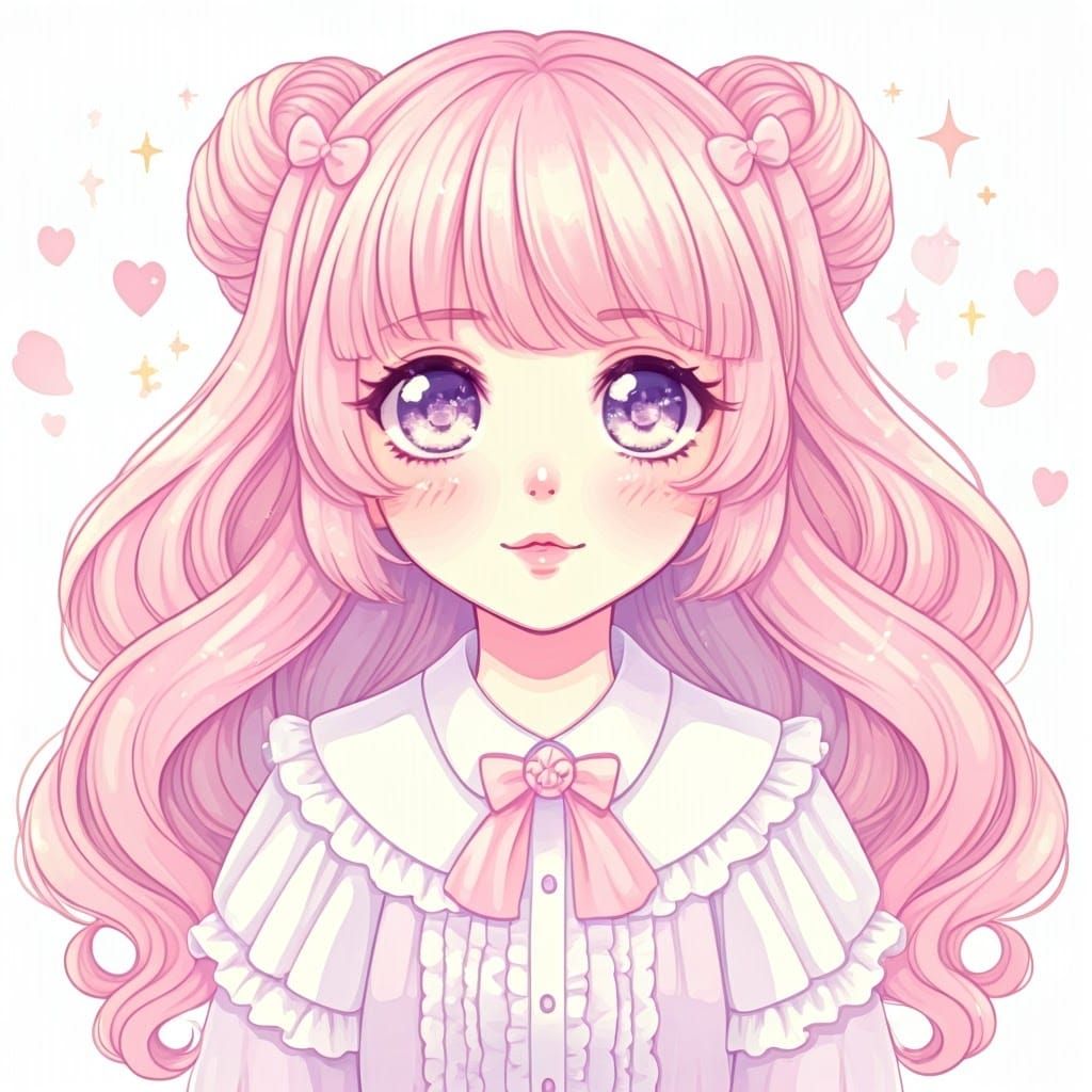 Kawaii Anime Girl with Hearts and Stars