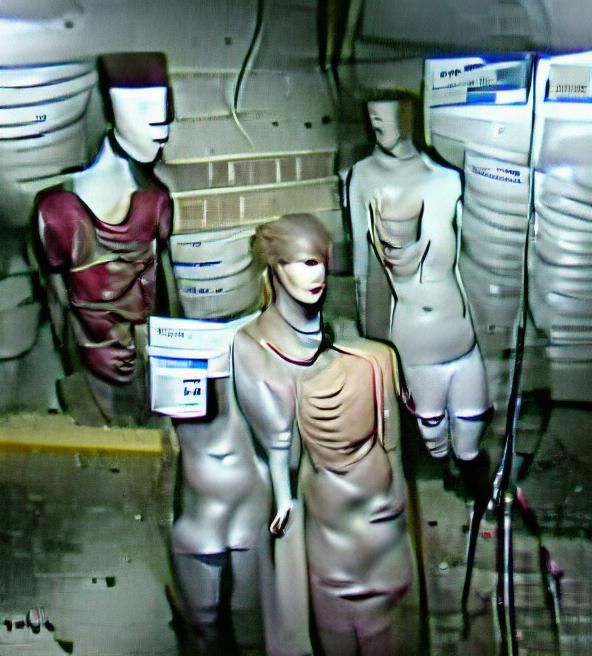 Monochromatic Mannequins in Basement: VHS Recording