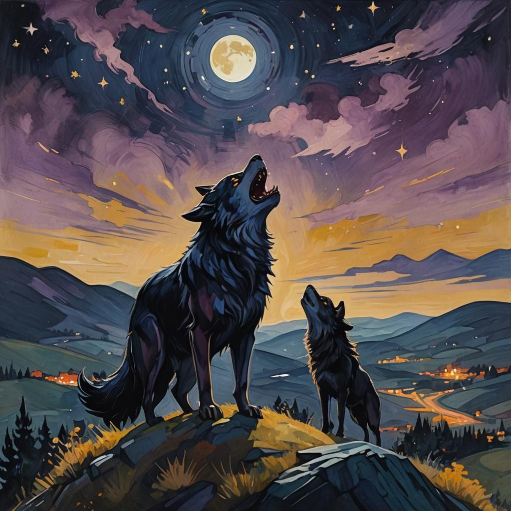 Werewolf Howling at Moon in Edvard Munch Style