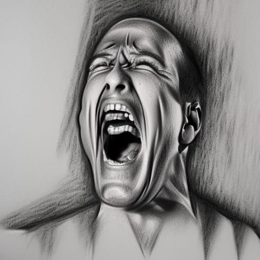 Man Screaming: Detailed Charcoal Drawing