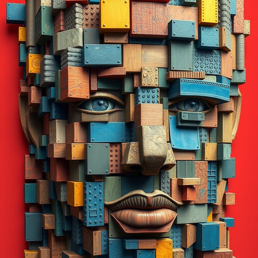 Futuristic Building Blocks Form a Human Face in Hyper-Realis...