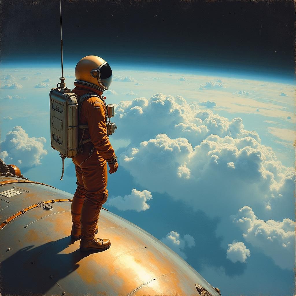 Astronaut Over Earth in Vintage Sci-Fi Style
