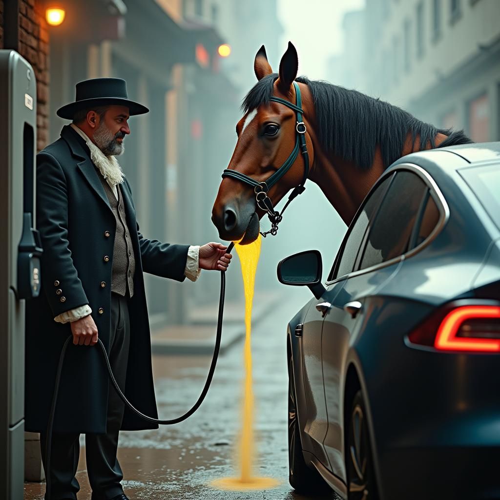 Victorian Man Charges Horse at Electric Car Station