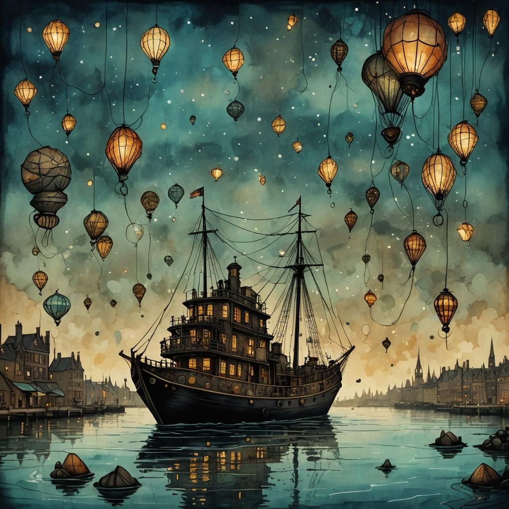 Steampunk Magician in Modern Ink Painting