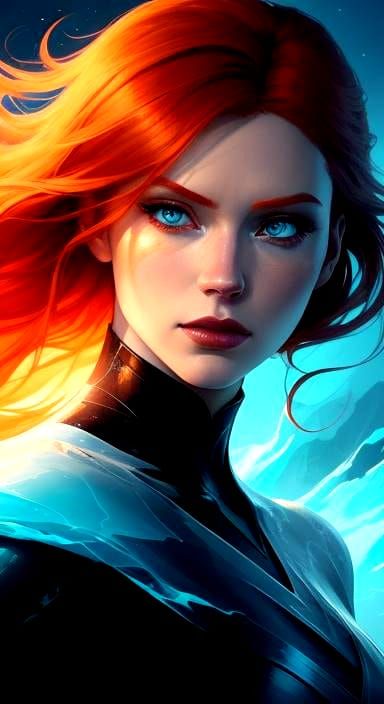 Striking Comic Art Portrait with Fire and Ice
