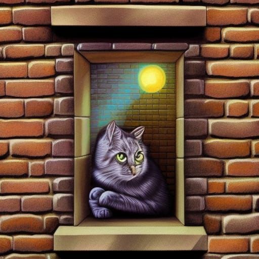 Cat on Gothic Well: Comic Book Art