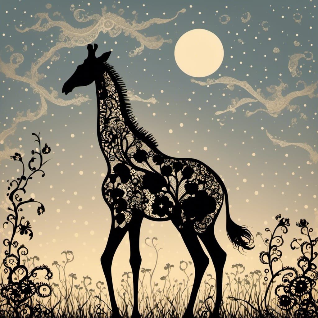 Lace Giraffe Silhouette: Elegant AI Art