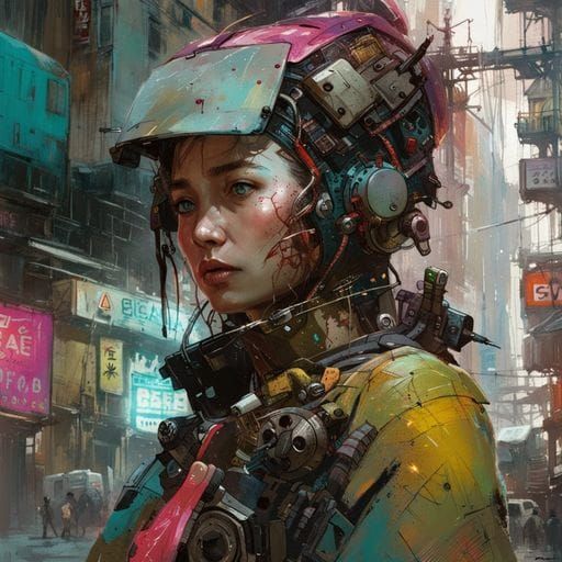Hyperdetailed Robot Girl Portrait in Oil on Canvas