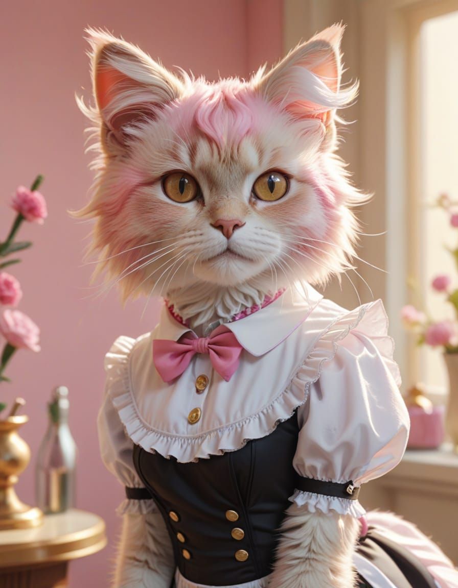 Anime Cat Maid in Pastel Colors