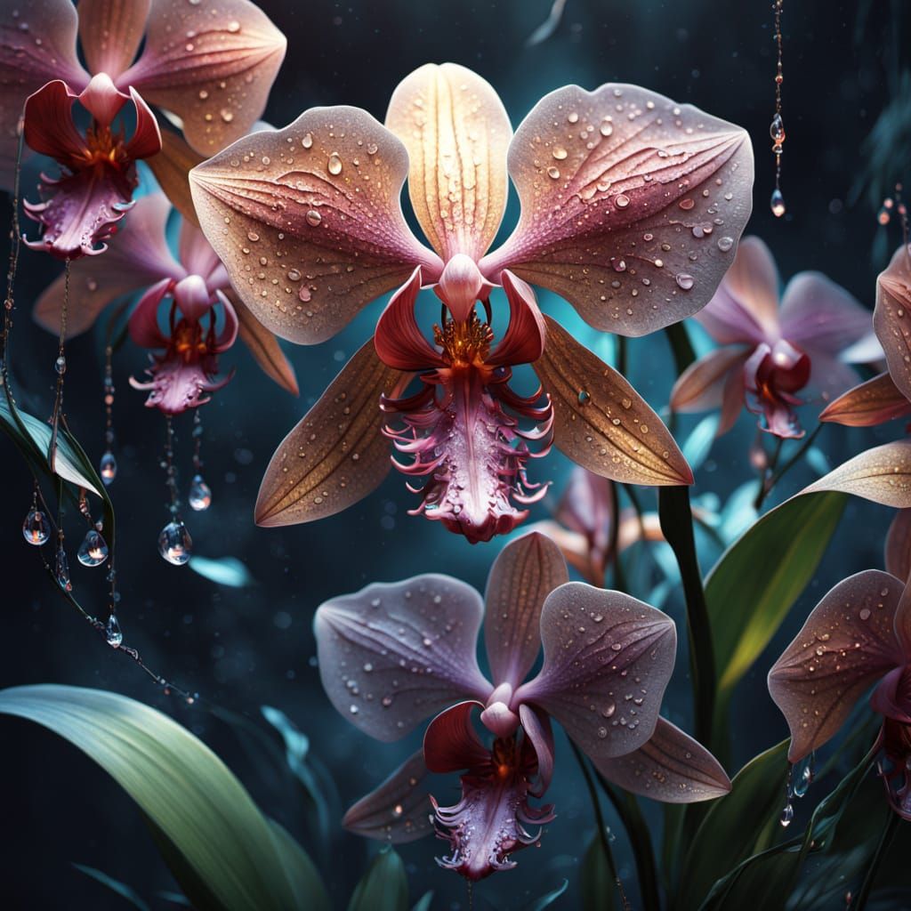 Ethereal Orchid Macro Photography in Art Nouveau Style