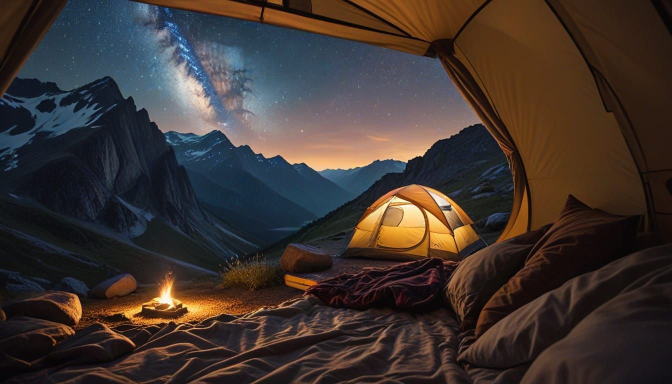 Serene Mountain Camp Under Starry Night Sky