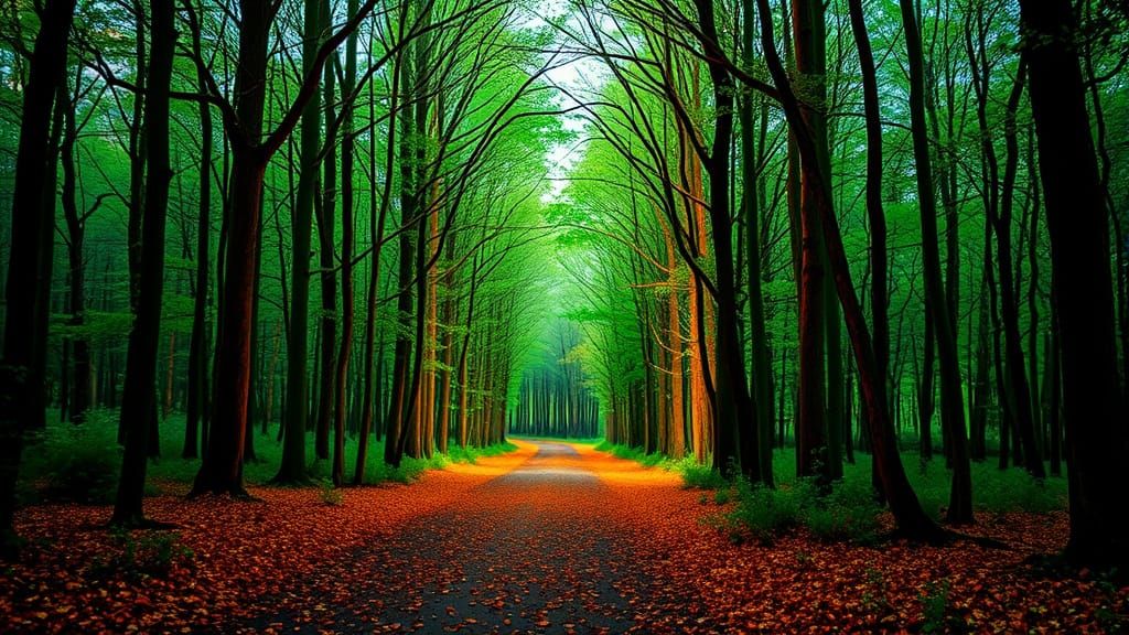 Neon Forest Path in Vivid Colors