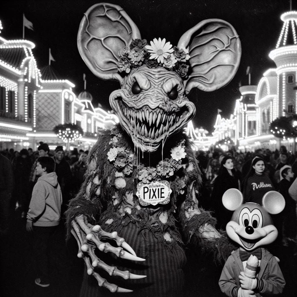 Grotesque Pixie Haunts Theme Park in Vintage Horror Style