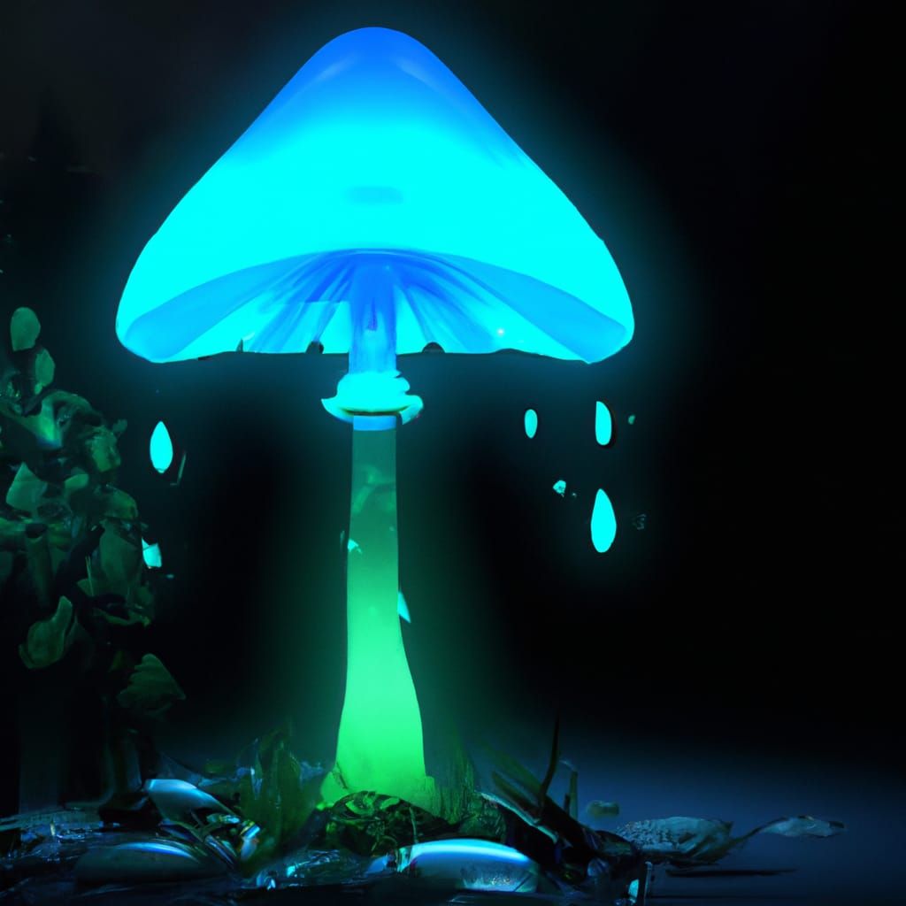 Glass Mushroom Shines Under Nighttime Forest Canopy