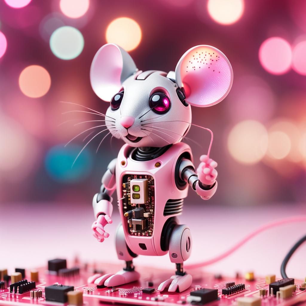 Anthropomorphic Mouse Robot on Pink Circuit Board