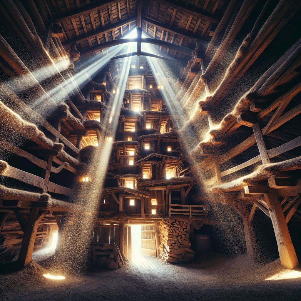Sunlit Interior of an Old Rustic Barn