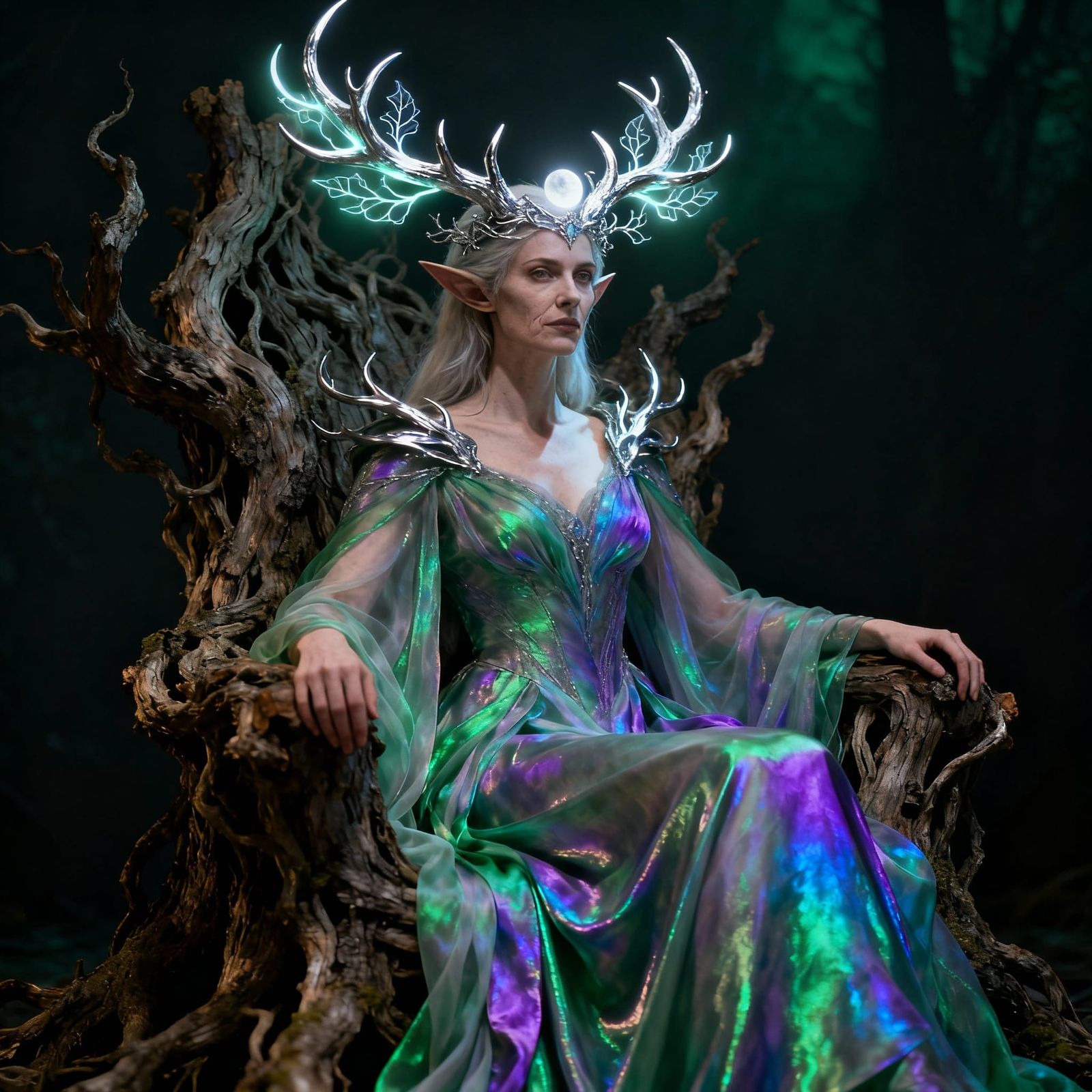 Elven Queen with Antlers on Root Throne