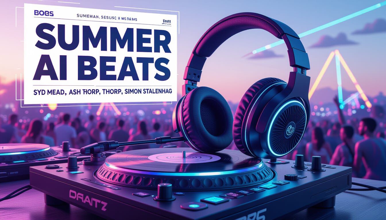 Futuristic DJ Setup with Glowing Turntable and Neon Lights