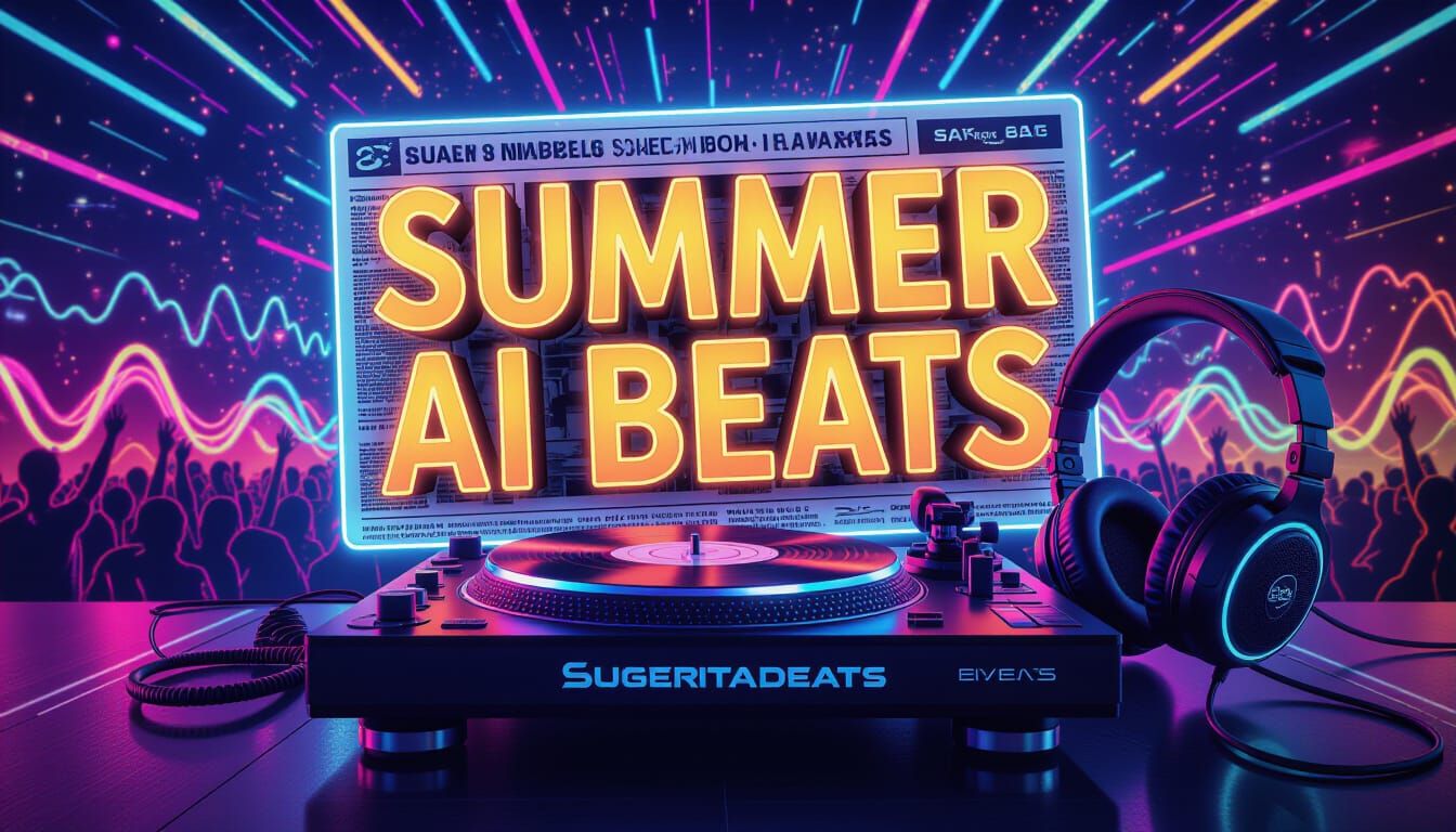 Futuristic DJ Setup with Neon Lights, Hyperrealistic