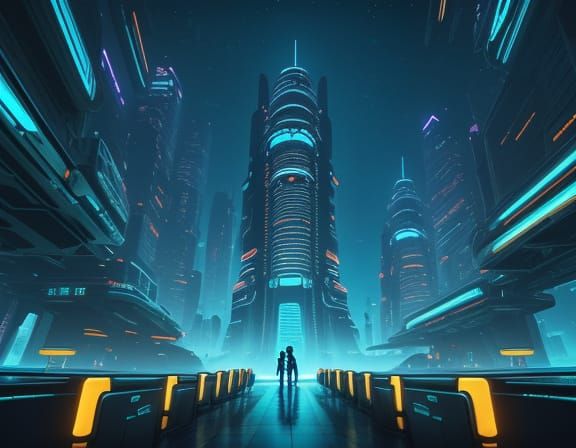 Underwater Sci-Fi City with Neon Skyscrapers