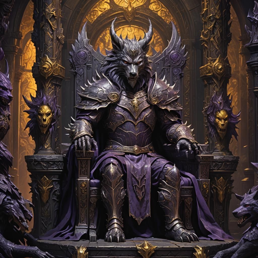 Mad Wolf King on Throne: Dark Fantasy Art