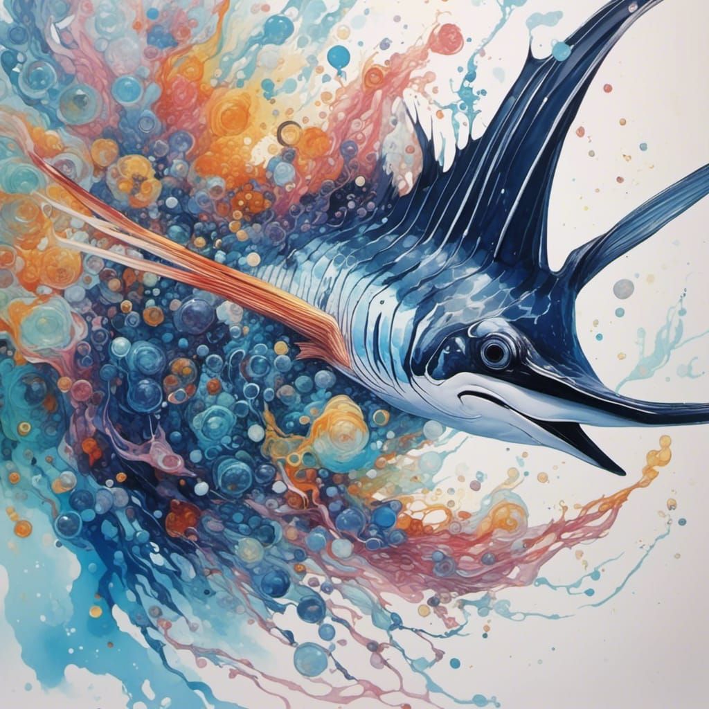 Rainbow Sailfish Leaps Over Boat: Detailed Matte Painting