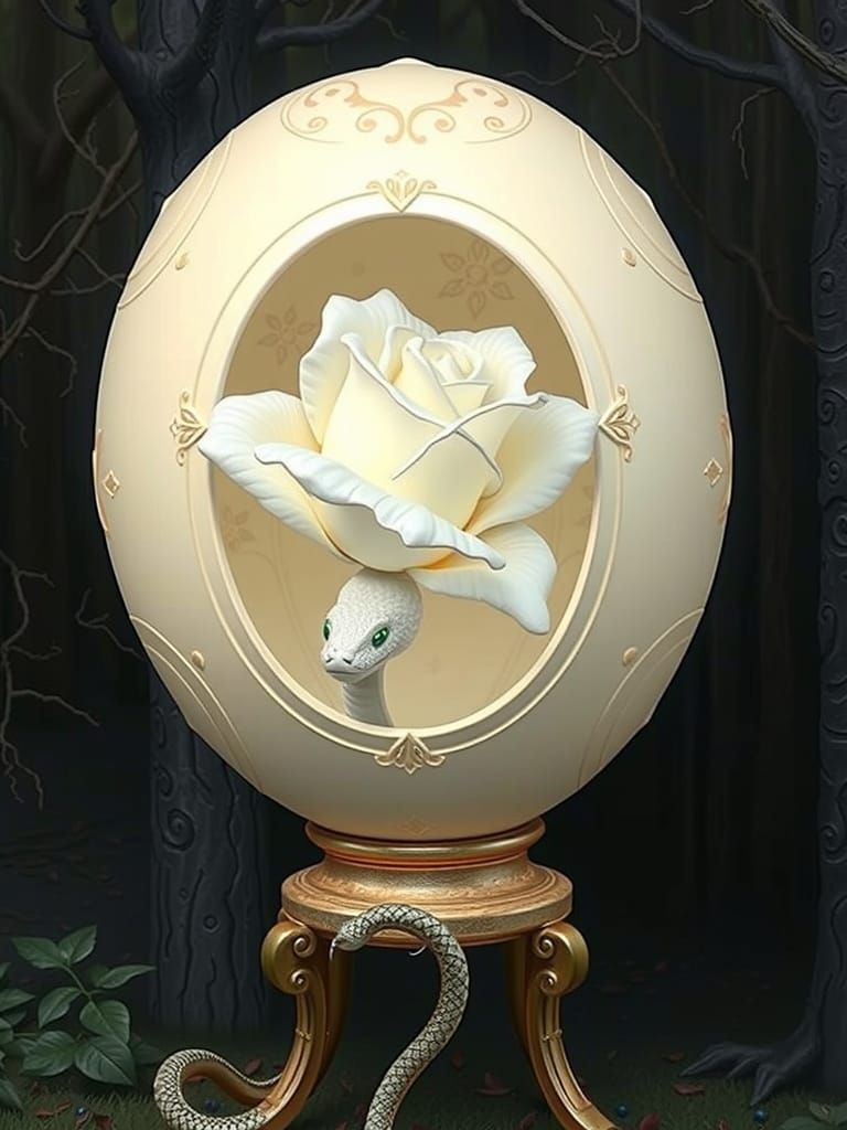 Enchanted Egg with Snake and Rose Etching