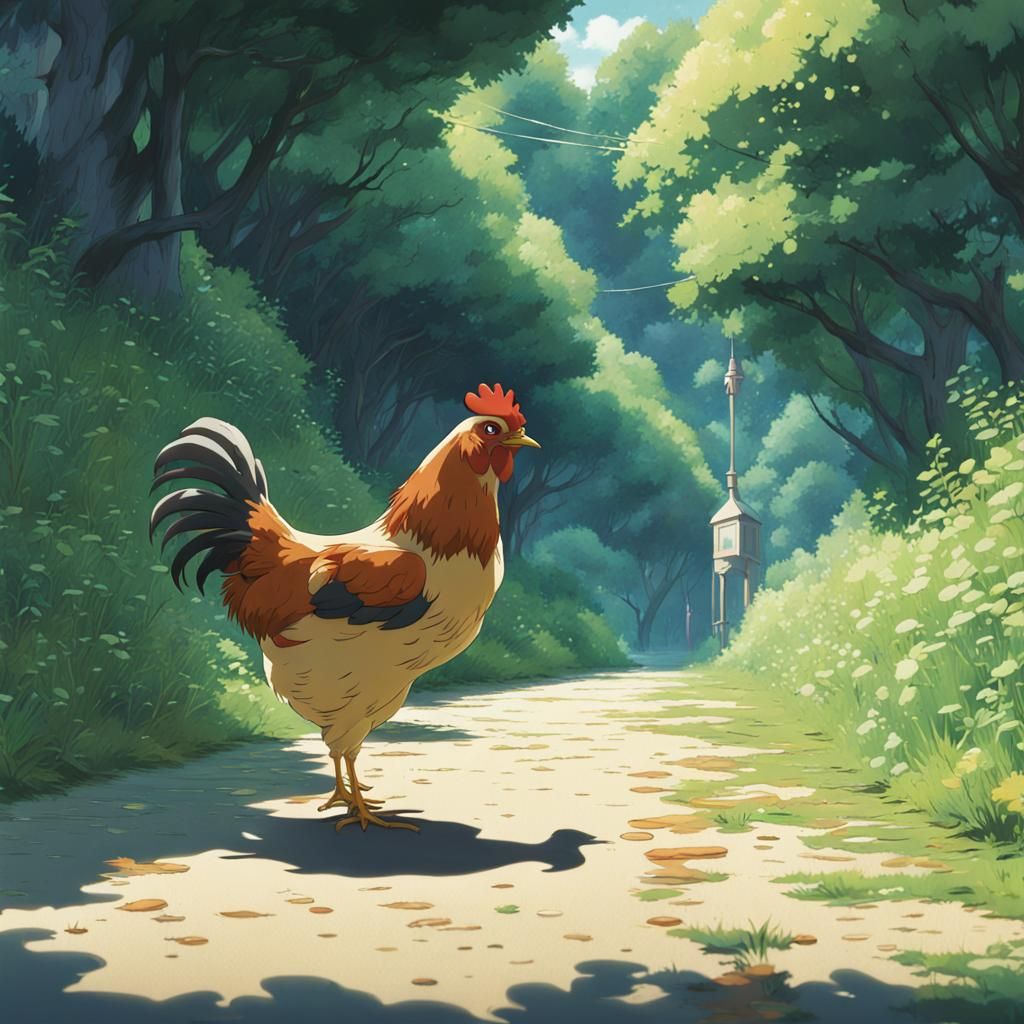 Anime Chicken in Studio Ghibli Style