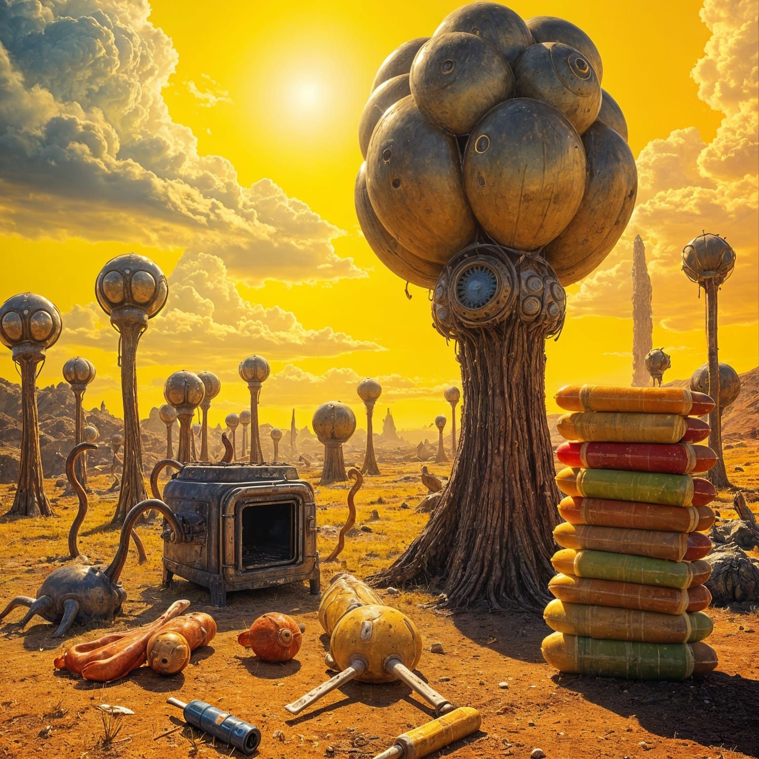 Surreal Alien Landscape in Bright Yellow Skies