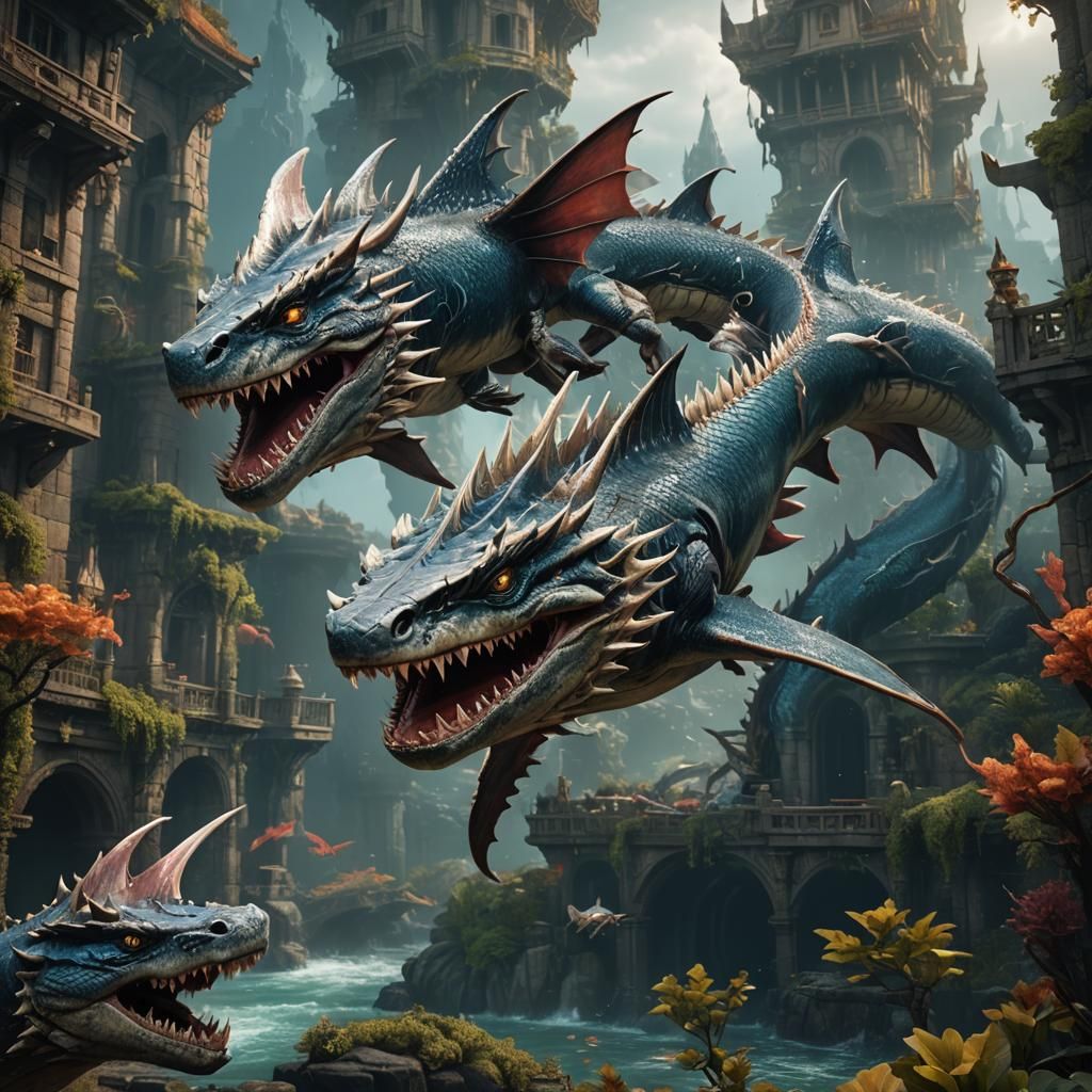 Dragon Shark Hybrid in Detailed Matte Painting Style