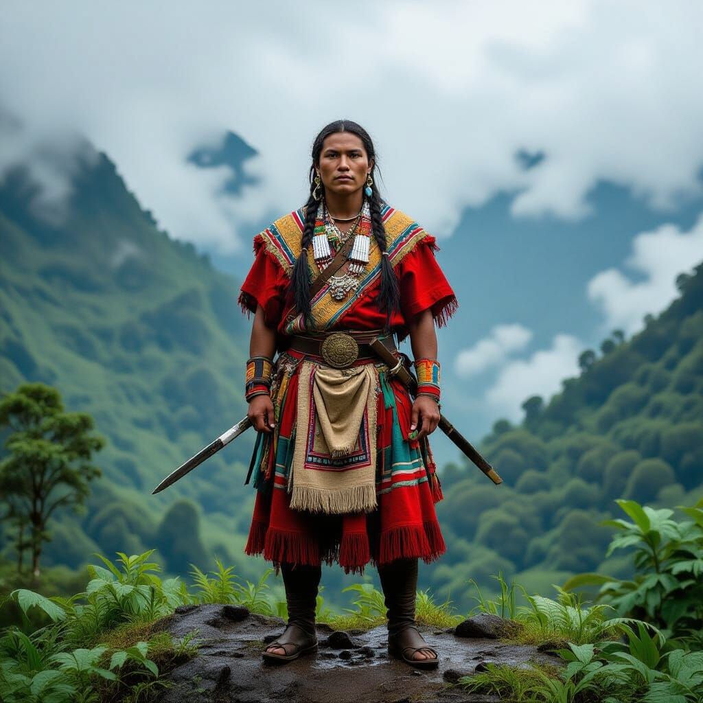 Inca Warrior on Jungle Highland in Earthy Tones