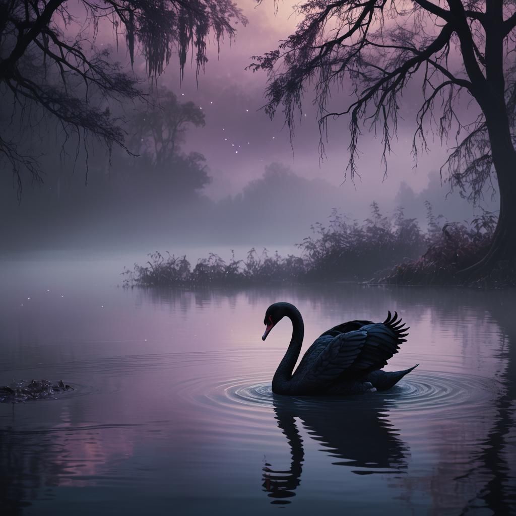 Black Swan Gliding on Dark Lake: Dark Fantasy