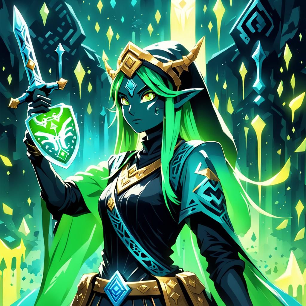 Slime Girl Wielding Master Sword in Zelda Fantasy