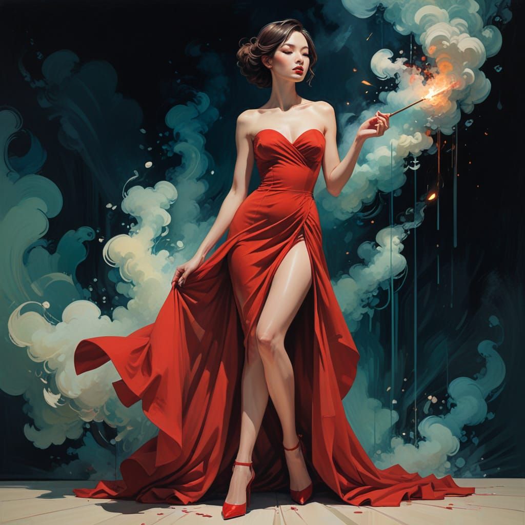 Sultry Evening Elegance in a Vibrant, High-Style Portrait