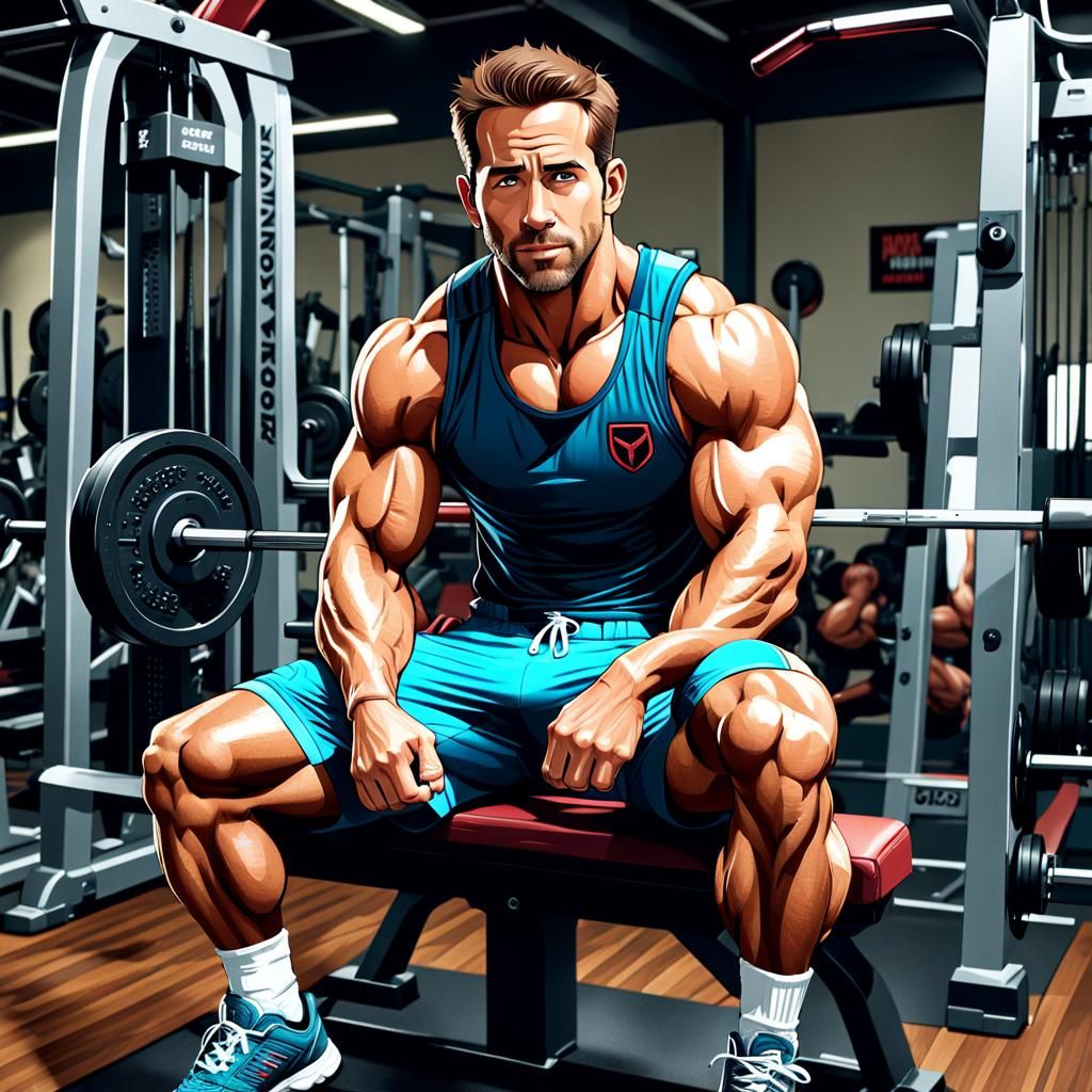 Muscular Figure in Gym: Detailed Bara-Style Illustration