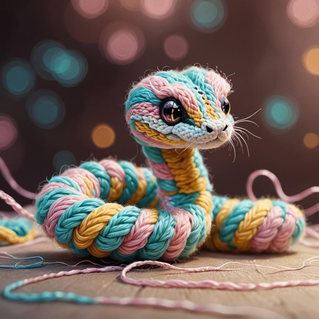 Yarn Snake with Fur in Watercolor Style