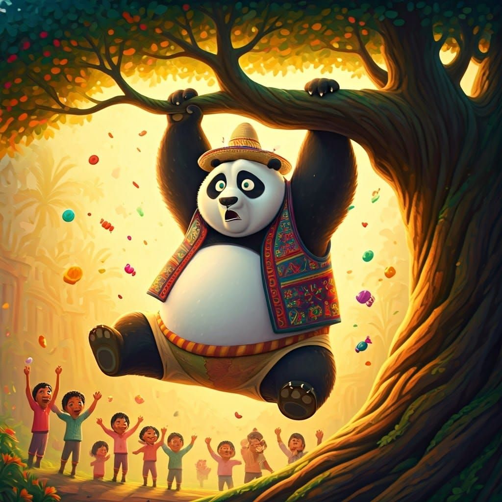 Confused Panda in Mexican Folk Art Style