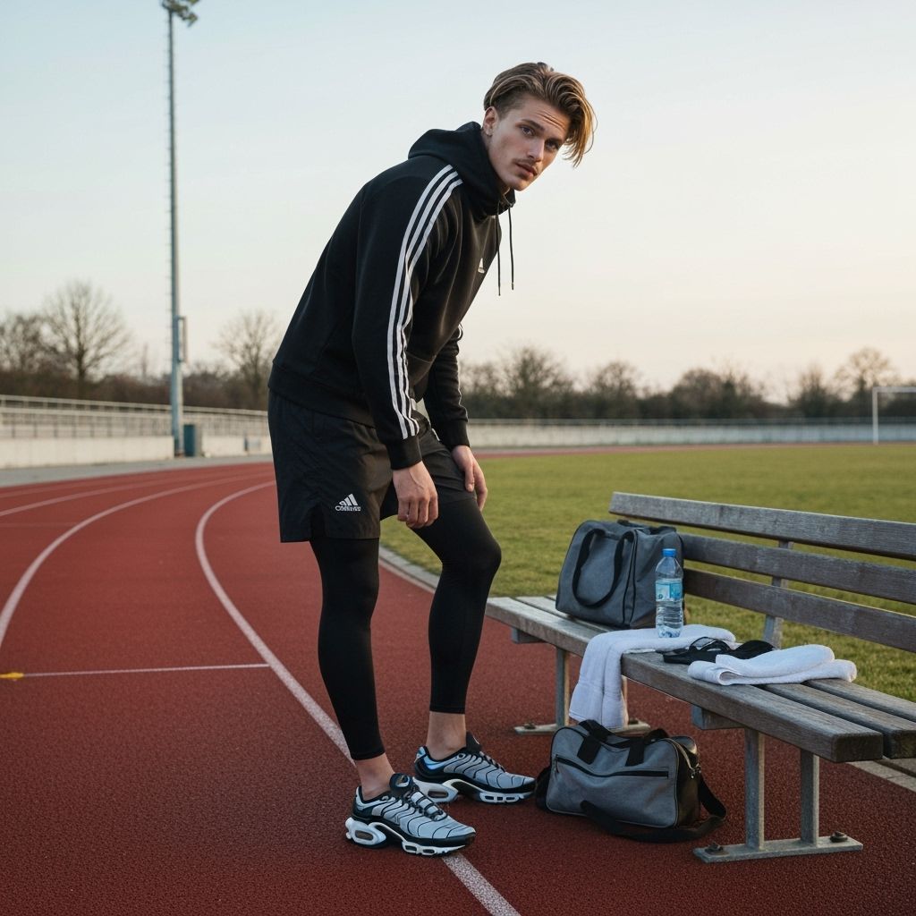Man Prepares for Morning Run on Empty Track