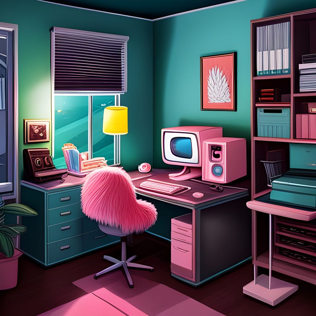 90s Computer in Teen Bedroom, as Detailed Matte Painting