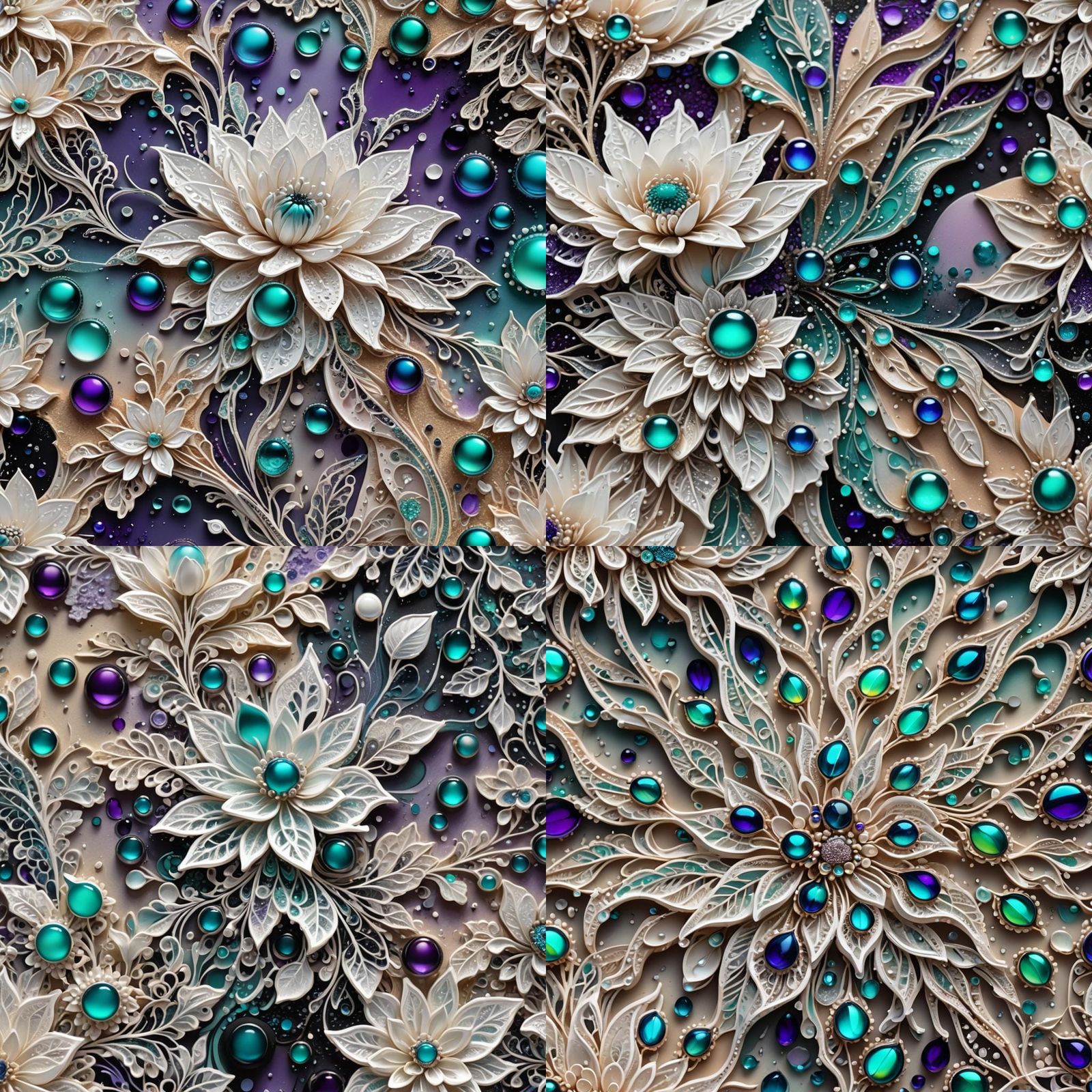 Iridescent Dahlias with Filigree in Hyperrealistic Splash Ar...