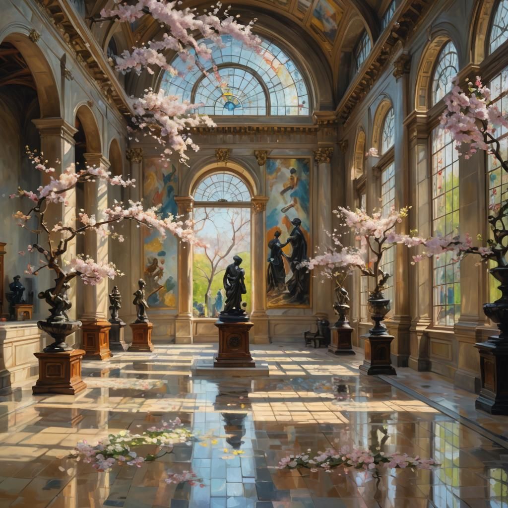 Impressionist Cherry Blossoms in Museum Hall
