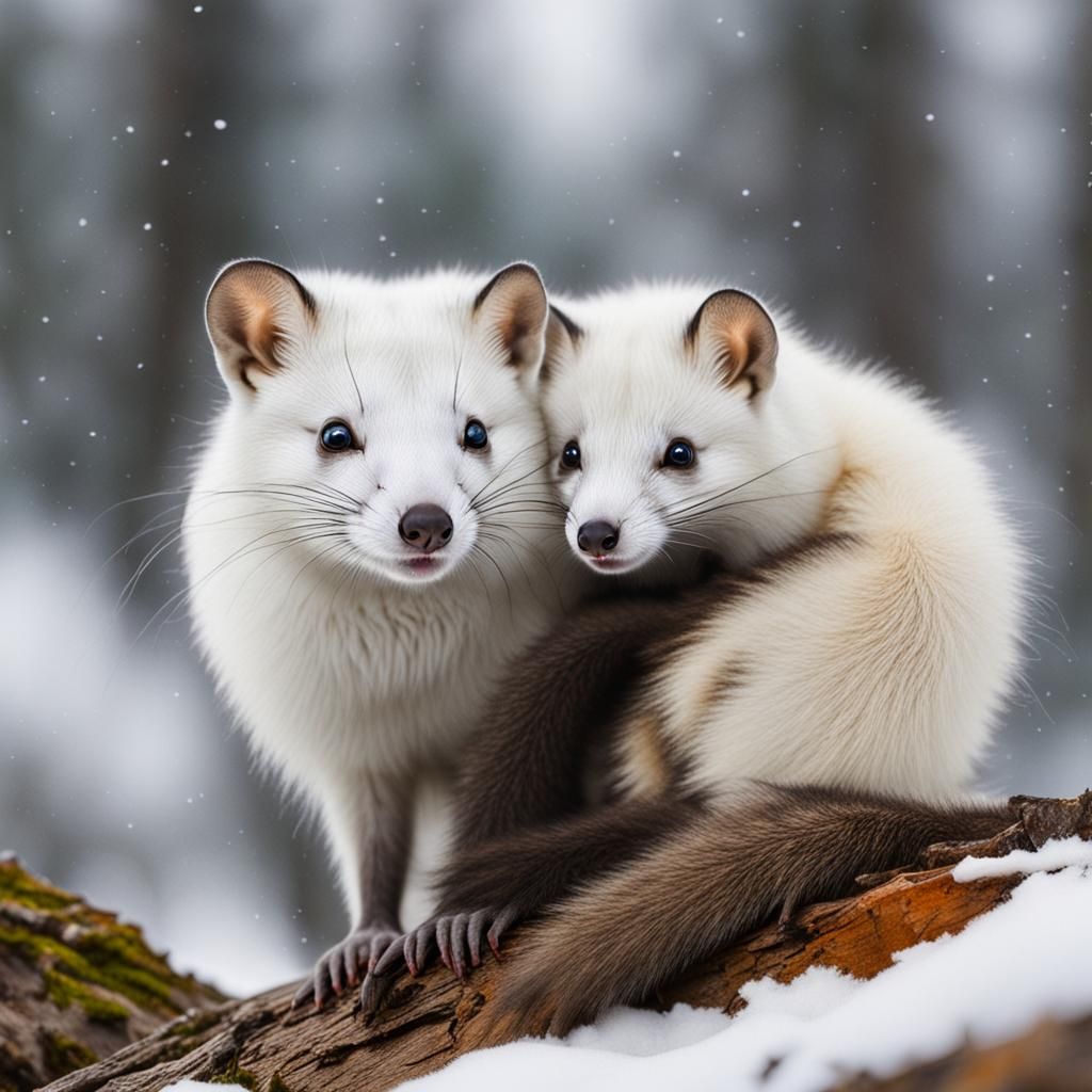 Wildlife Scene: Mouse, Ferret, Weasel and Fox