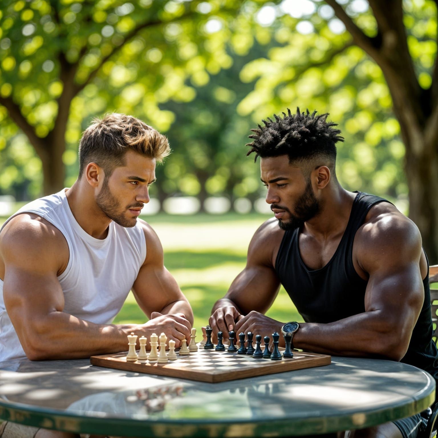 Chess Game in the Park: Hyperrealistic Photograph