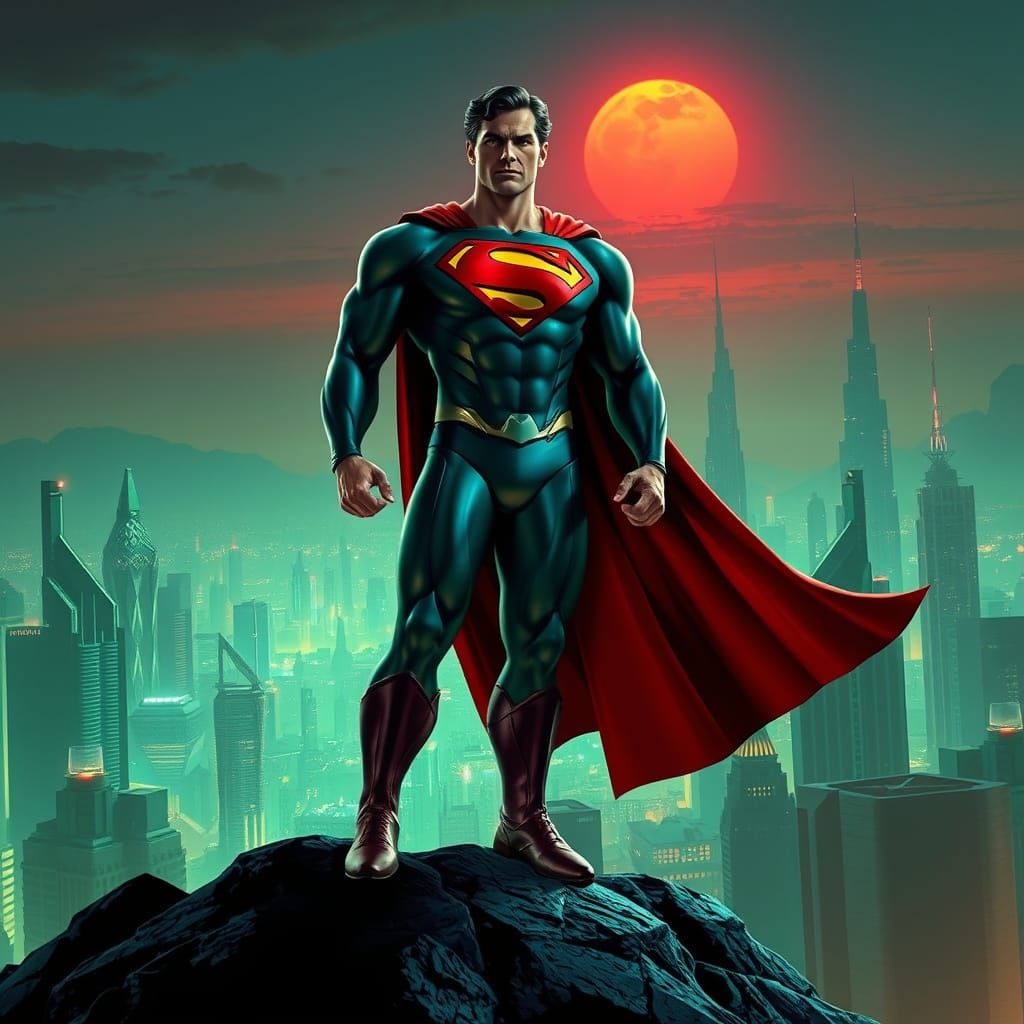 Superman Stands Tall on Krypton's Futuristic Metropolis