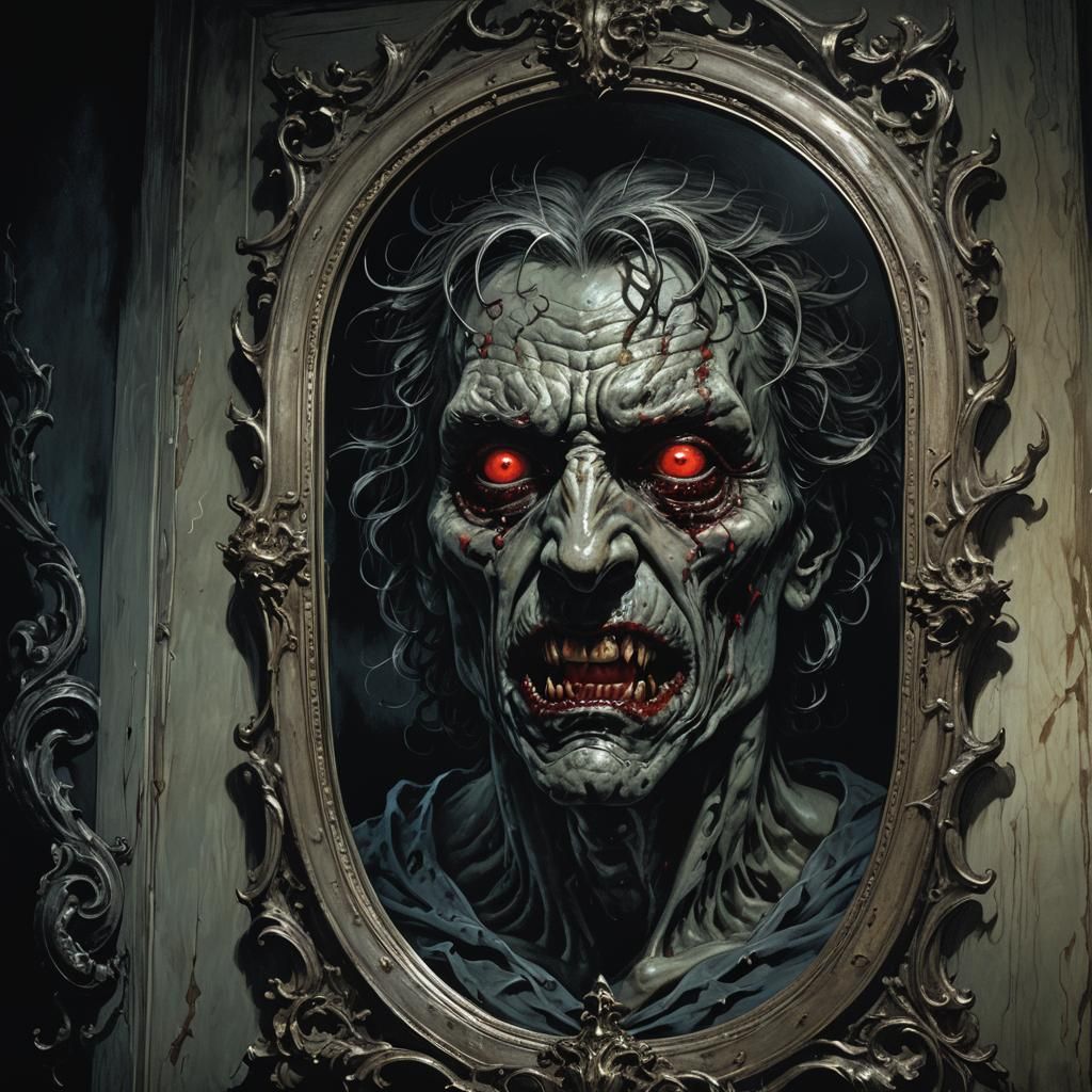 Evil Entity Lurking Behind a Mirror in Dark Fantasy