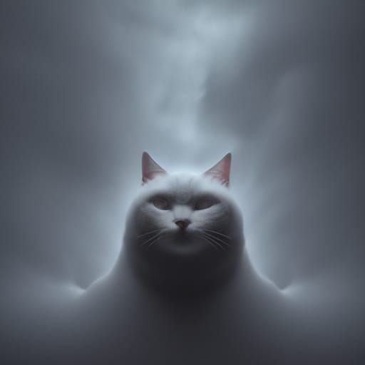 White cat in the fog