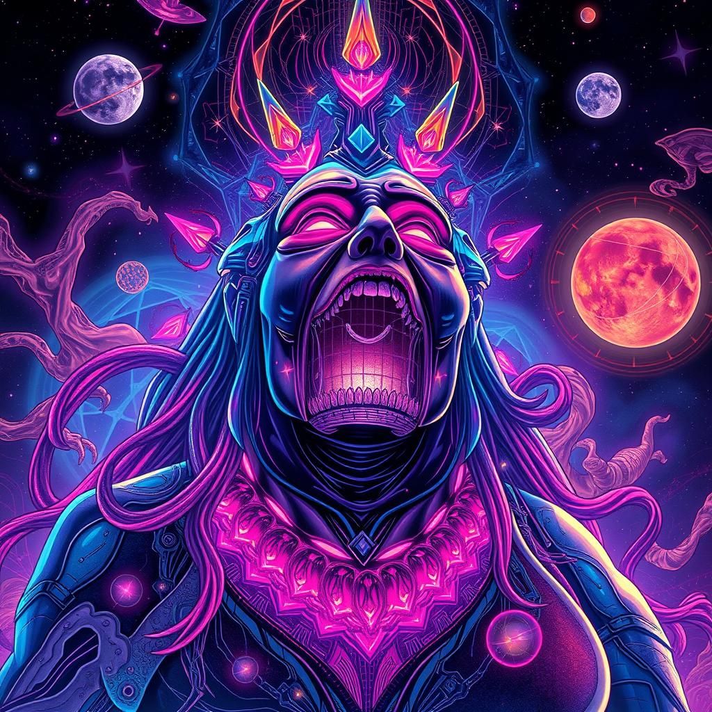 Futuristic Fat Lady in Holographic Astral Dreamscape