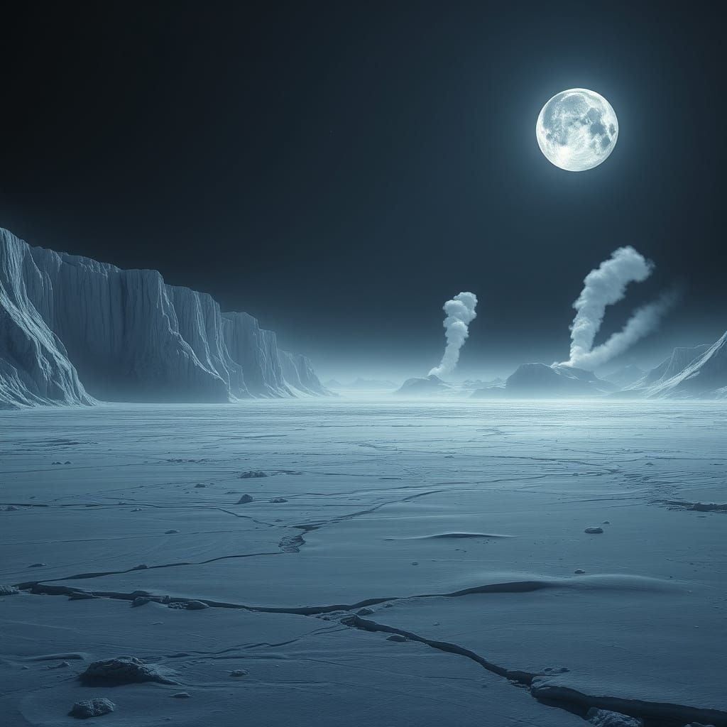 Ethereal Ice Moon in a Haunting Sci-Fi Landscape