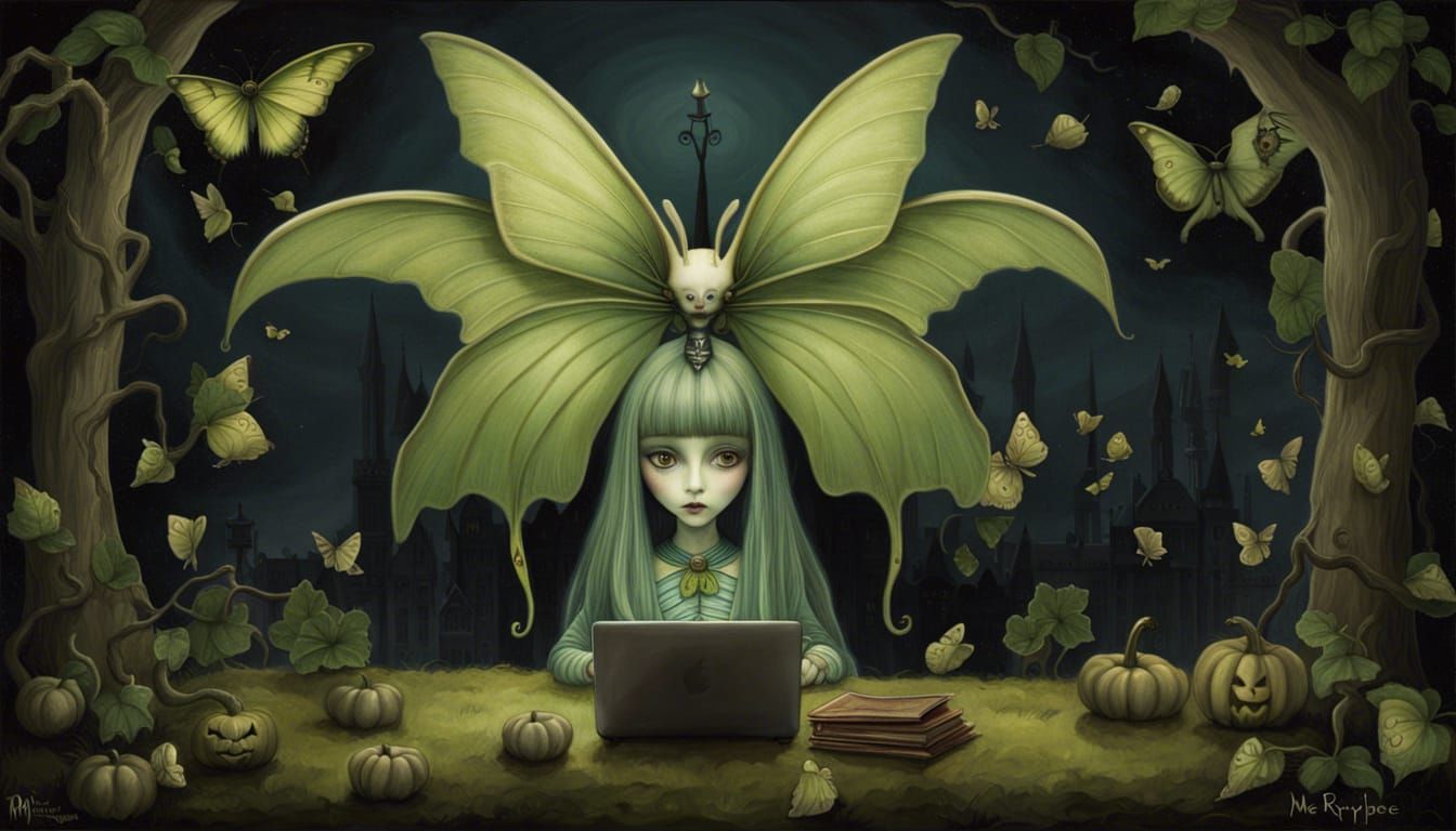 Surreal Luna Moth Wallpaper in Gothic Style